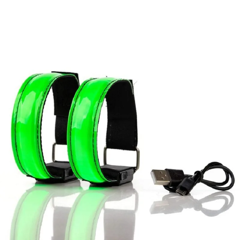 Wholesale popular slap adjustable reflective running nylon flashing bracelet light wristband usb light armband led arm band