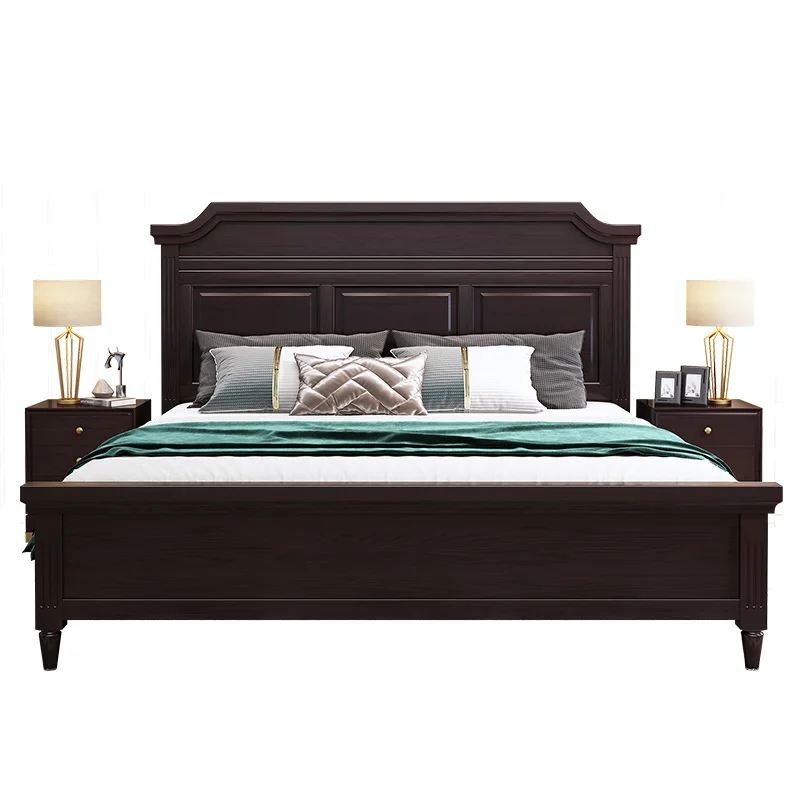Wholesaler Traditional Solid Wood Bed Furniture Bedroom Sets American classic style black color bed