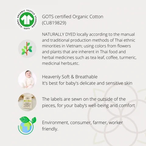 Wholesale Price 100% Organic Cotton Pijama Set Natural Brown Color From Vietnamese Factory OEM ODM Service