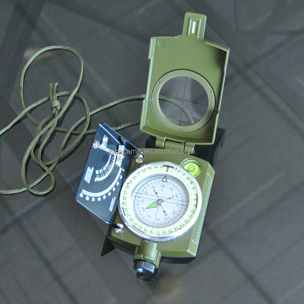Olive Color Portable Metal Foldable Compass Prismatic Lensatic Sighting Clinometer Survival Hunting Hiking Handy Pointer Display