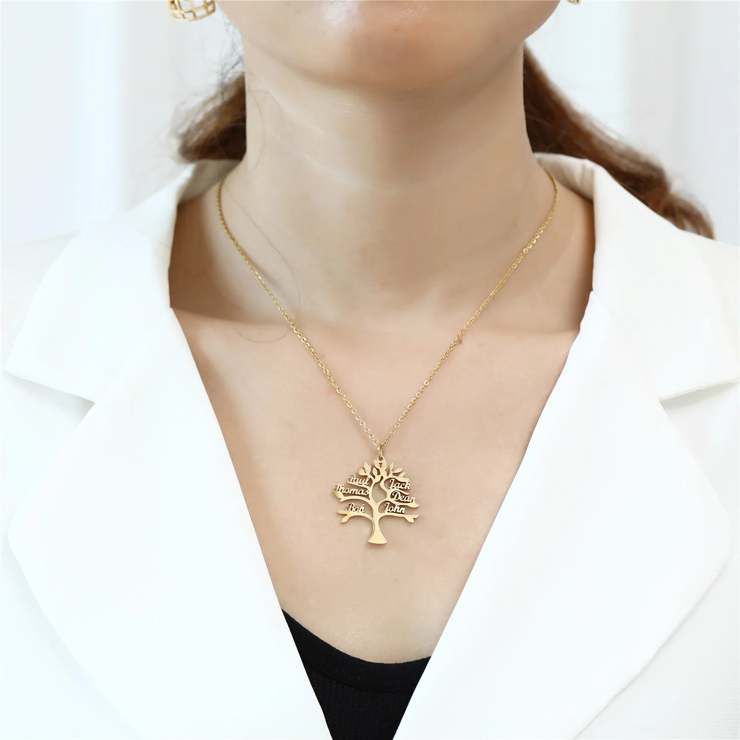SLand Jewelry Custom Dropshipping Name Necklace Custom Tree Of Life StainlessSteel Necklace Family Family name clavicle Necklace