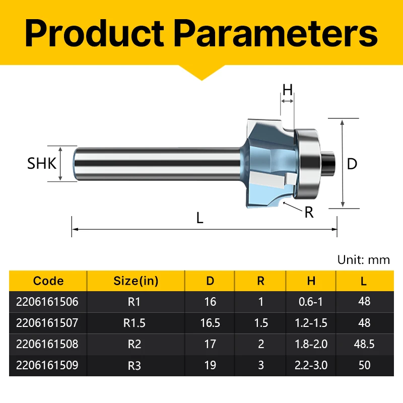 HUHAO four flutes round over flush trimming bit classical plunge router bits woodworking milling cutter with bearing