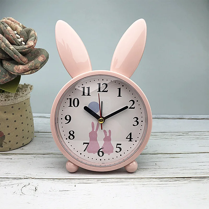 Creative Clock Alarm Bell Moe Rabbit bedside Cute Kids Cartoon Mute Clock with Alarm Function