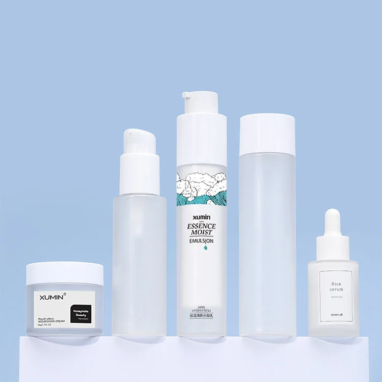 Cosmetic Skincare Empty Frosted 100/200ml Pet Plastic Pump Spray Bottle Set For Frosted Lotion Bottle Set Cream 50ml Jars