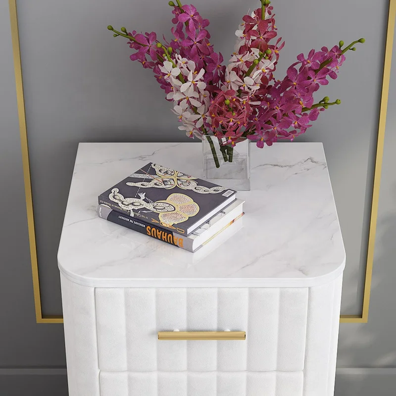 Factory Wholesale Nordic Light Luxury Bedside Table Classic Hot sale Bedroom Cabinet Fashion Marble Top Velvet Nightstand