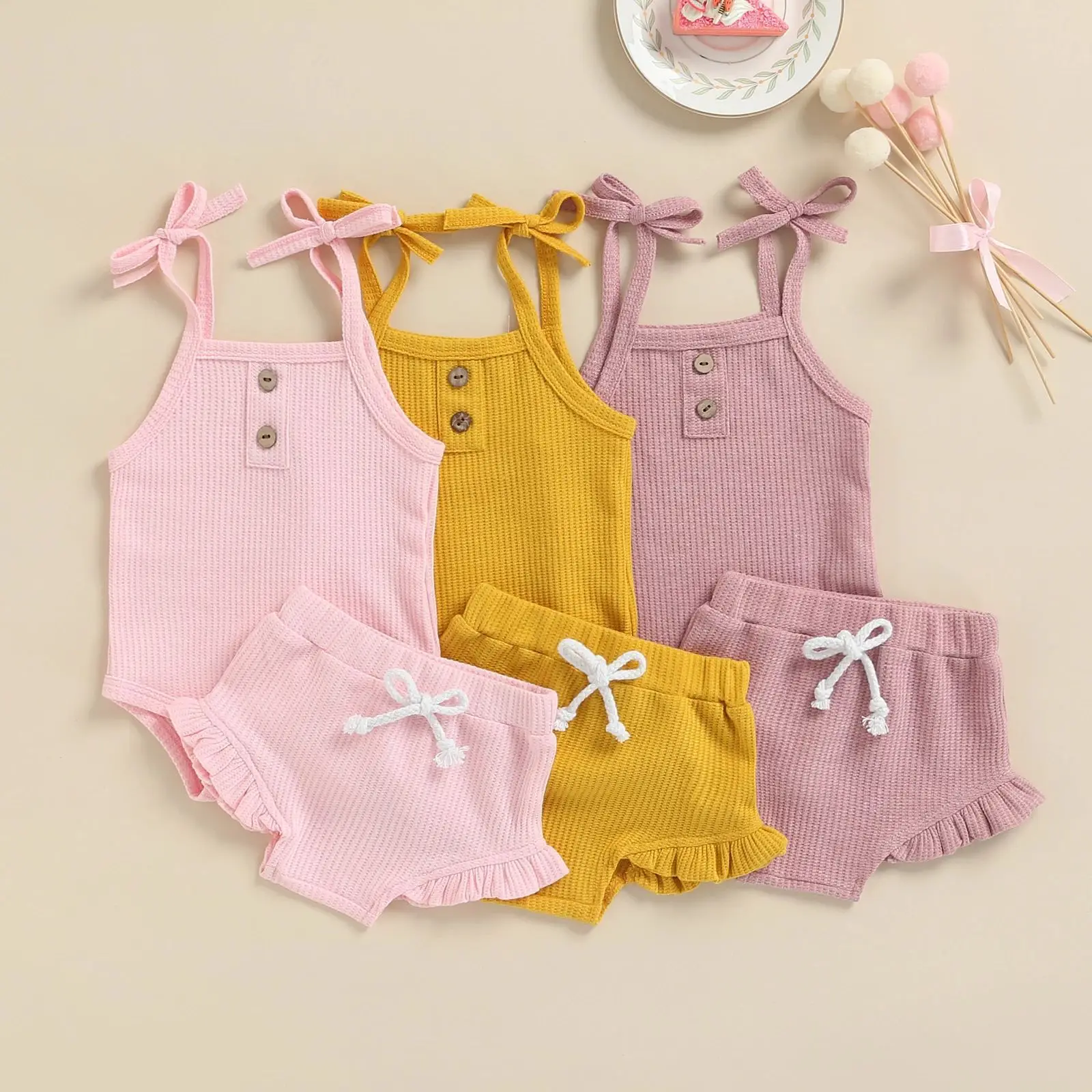 Summer baby cotton rib set 100% Cotton Short Sleeve Toddler Romper baby girl dress sets baby girl clothing sets summer