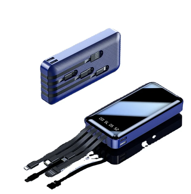 20000 мАч Power Bank Встроенный кабель USB внешний аккумулятор ультра тонкий портативное зарядное устройство для iphone X xiaomi мобильных телефонов