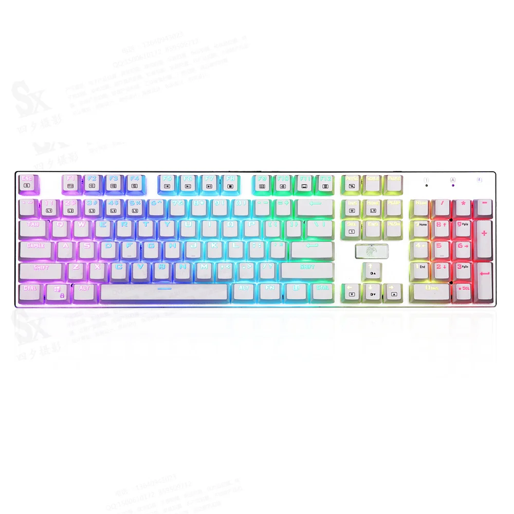 Factory wholesale E-Yooso Z-88 RGB Mechanical Gaming Keyboard RGB Backlit Metal Panel Wired 104 Keys for Mac PC Silver+White
