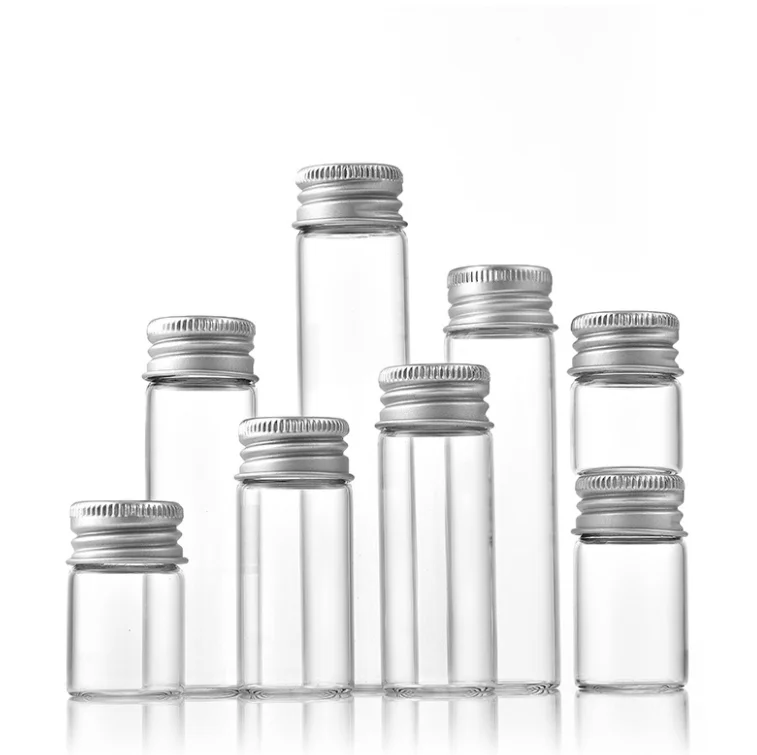 Small glass tube 5ml 7ml 8ml 10ml 15ml 20ml 25ml 30ml clear glass storage vial bottle with aluminium screw cap