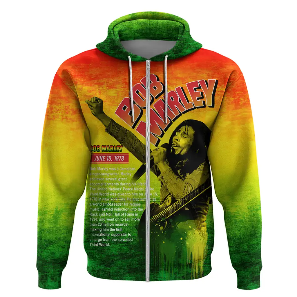 Custom Legend Bob Personalized Oversize Zip Hoodies Reggae Grunge 3D printing Long Sleeve Hooded Sweatshirts hoodie wholesale