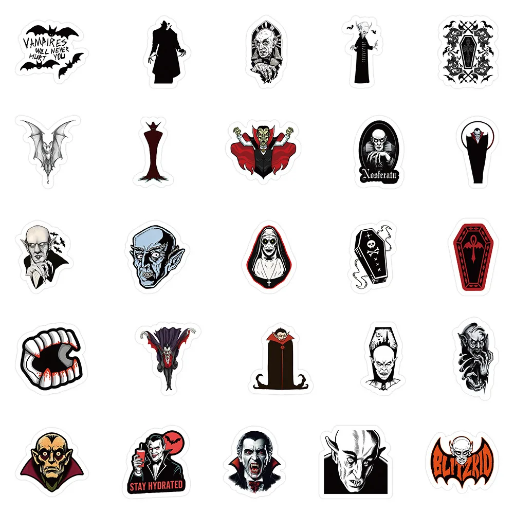 50Pcs Gothic Vampire Cartoon Graffiti Stickers For Bottle Refrigerator Decor Draculas Nosferatu Sticker