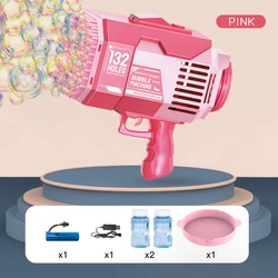 132 Hole Electric Bazooka Bubble Gun Kids Summer Outdoor Soap Water Bubble Maker Toy Dazzle Light Rocket Launcher Bubble Machine