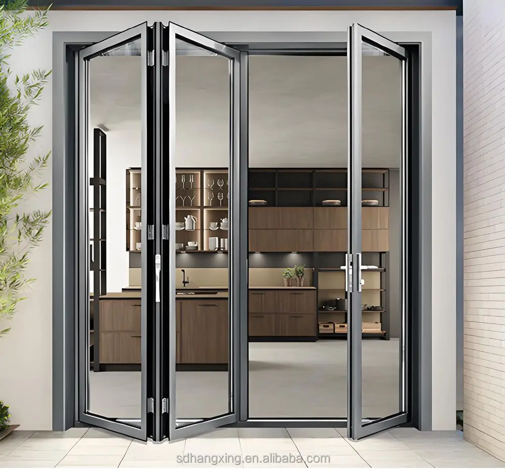 Lukliving Modern Double Glass Bifold Aluminium Folding Doors Exterior Patio Industrial Bedroom Hospital Staircase Apartment