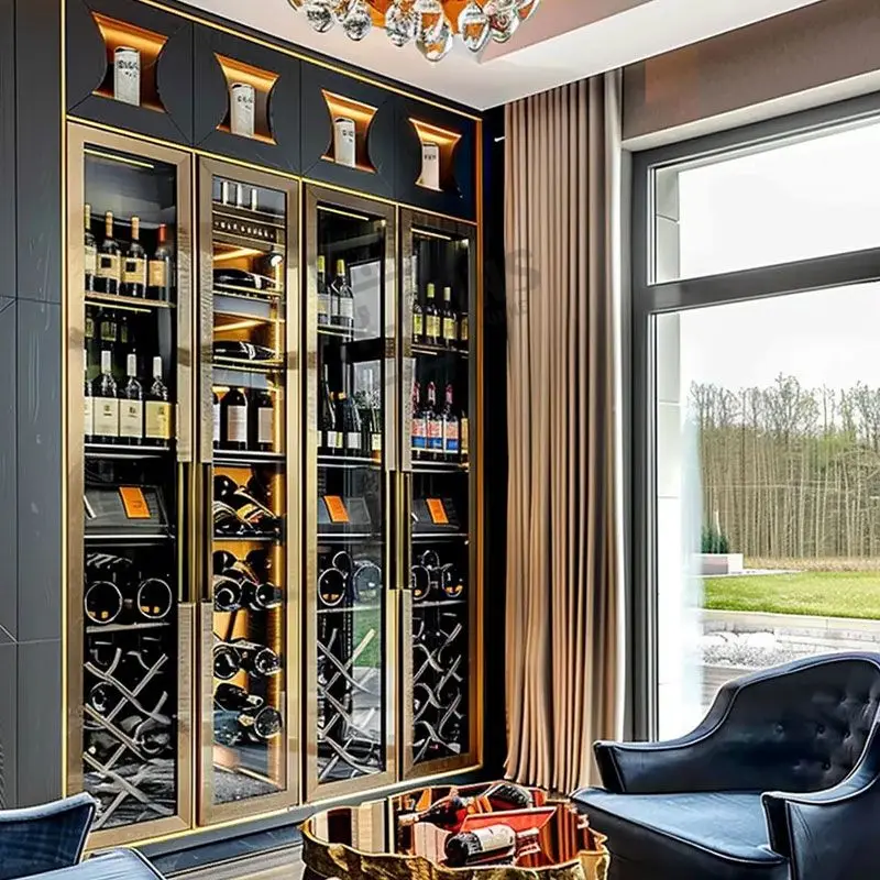 Luxury Wine Cellar Cooler Built-In Gold Wine Refrigerators Cooler for Hotel /Bar with Constant Temperature and Humidity System