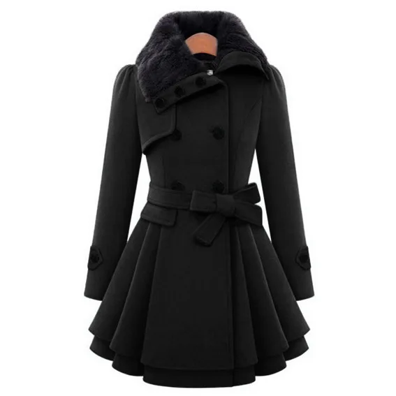 New design large size winter fur collar double-breasted slim lace woman wool coat