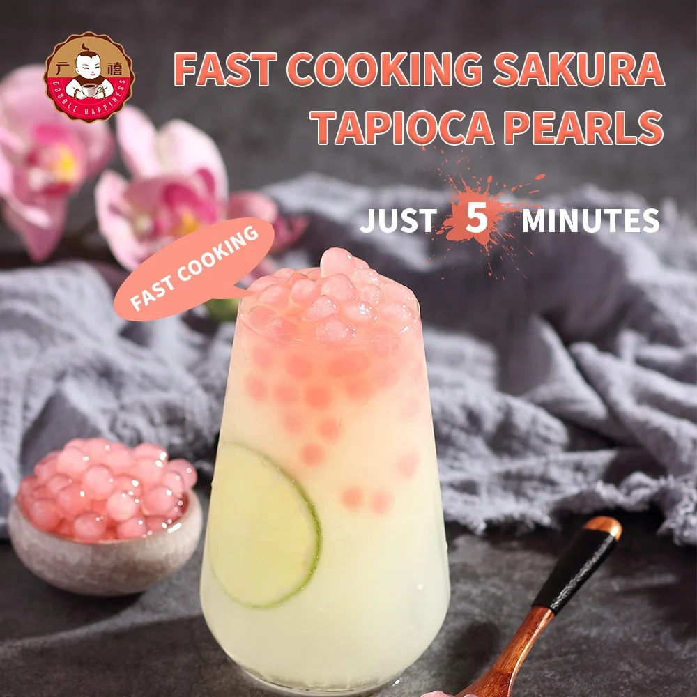 500g Quick Cooking Juicy Peach Flavor Pink Tapioca Pearls for Bubble Tea Milk Tea Coffee Shaved Ice Topping