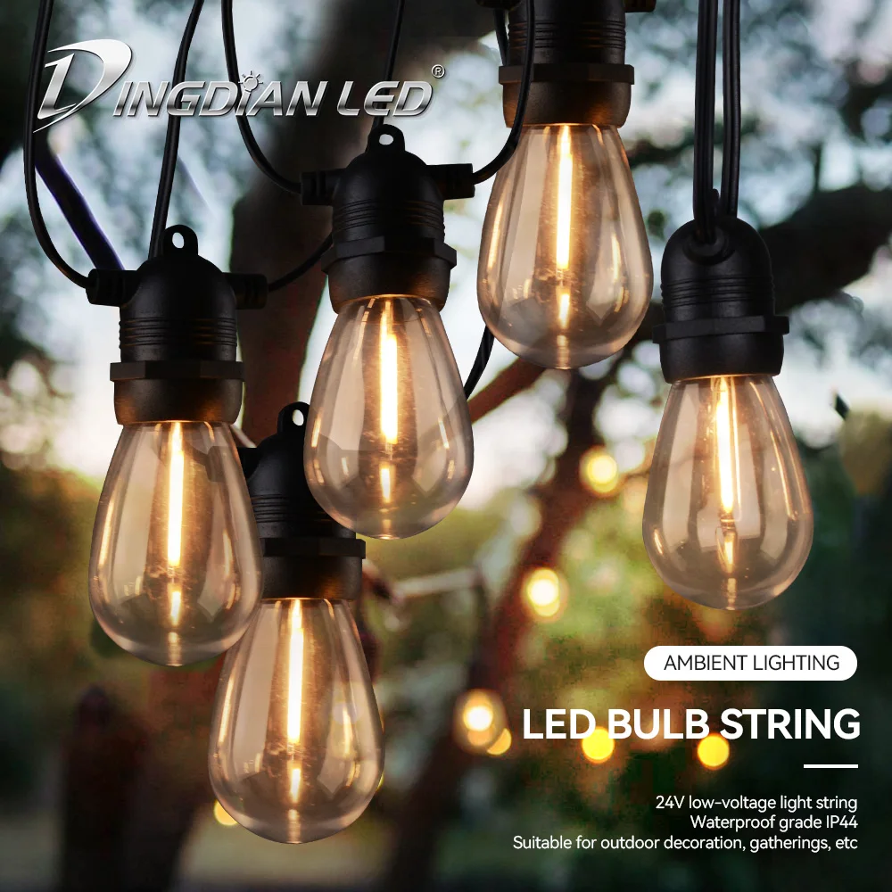 50FT Outdoor Waterproof led outdoor string light E12 S14 Decorative Atmosphere Holiday Lighting Outdoor Bulb String Lights