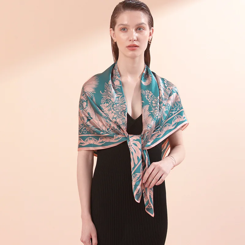 Wholesale Custom Printed Logo Screen Square Satin Silk Scarf Shawls