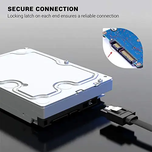 KUYiA SATA Cable III, 35cm Locking Latch Straight to 90 Degree Right Angled Data Leads 6Gbps Speed, HDD