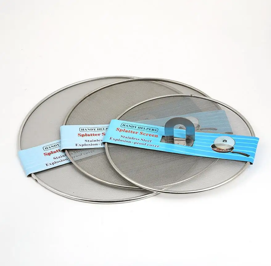 Kitchen Artifact Proofing Lid Filter Foldable Handle Metal Frying Pan Cover SS304 Splatter Screen