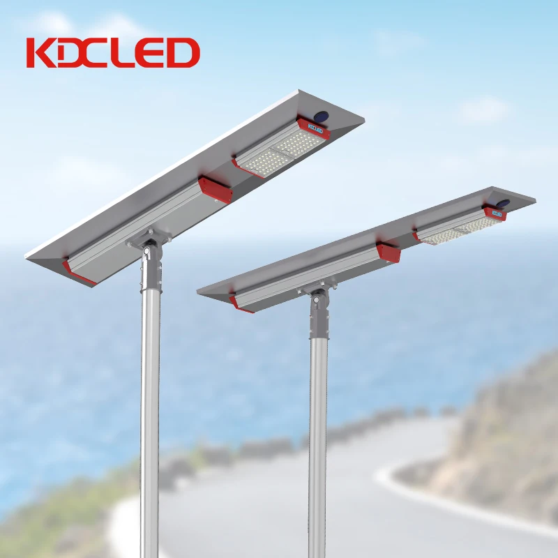 KDC commercial aluminum solar street led light 30w all in one battery 32650 all top with mono solar panel for outdoor lighting