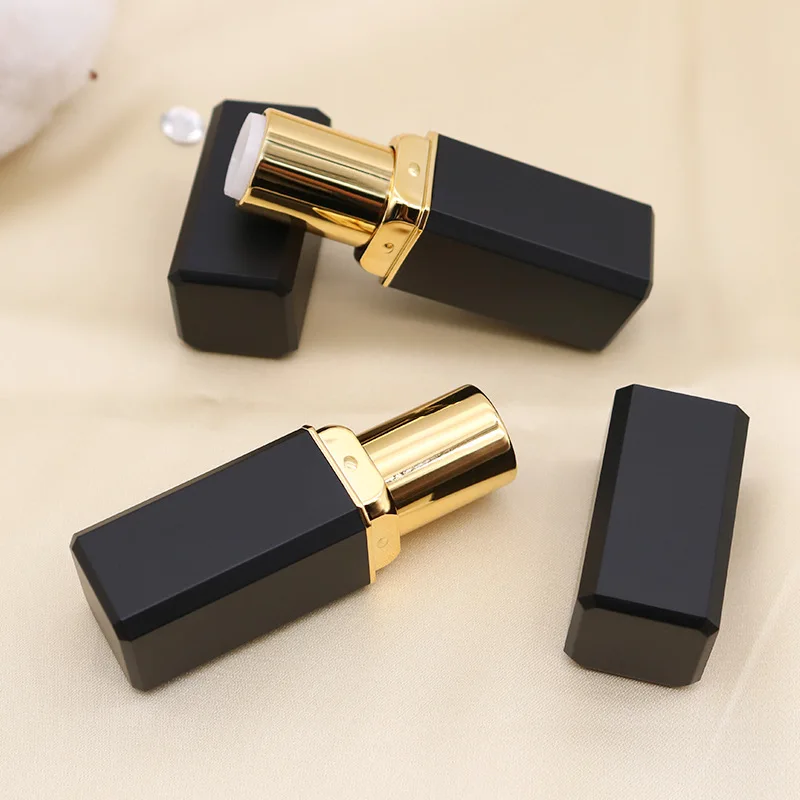 Customized Recyclable 12.1mm Black Golden Cosmetics Metal Lipstick Tube Empty Lip Balm Container Tube Cosmetic Packaging