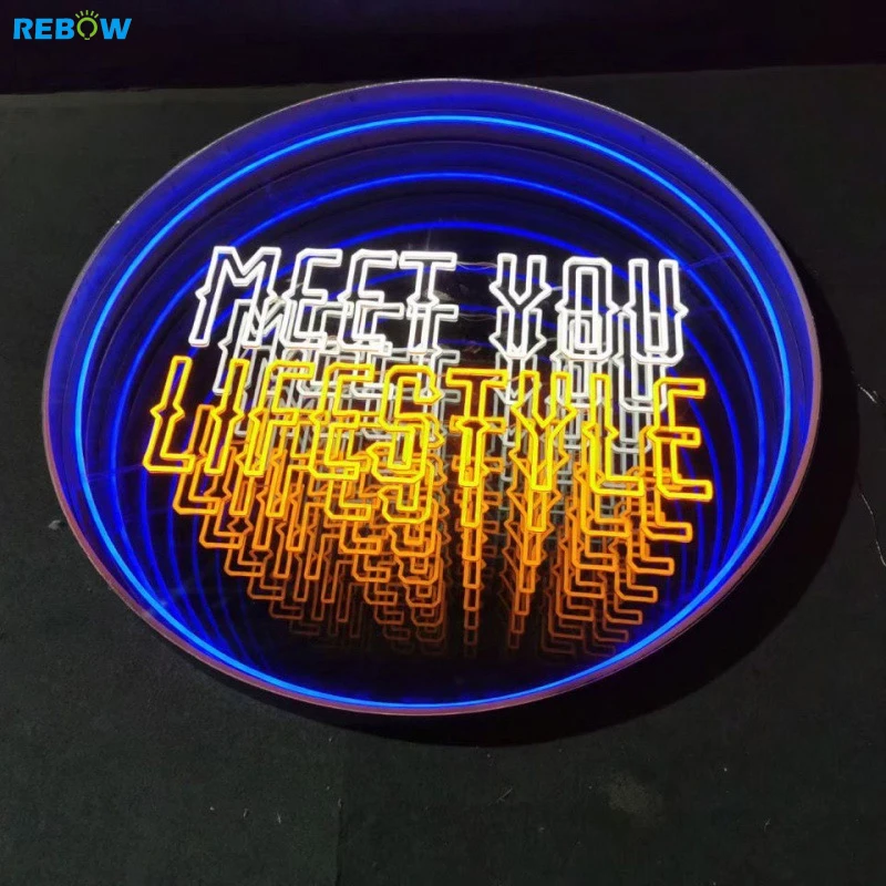 Drop Shipping Free Design 3D Magic Infinite Mirror Neon Light Advertising Custom Led Neon Signs