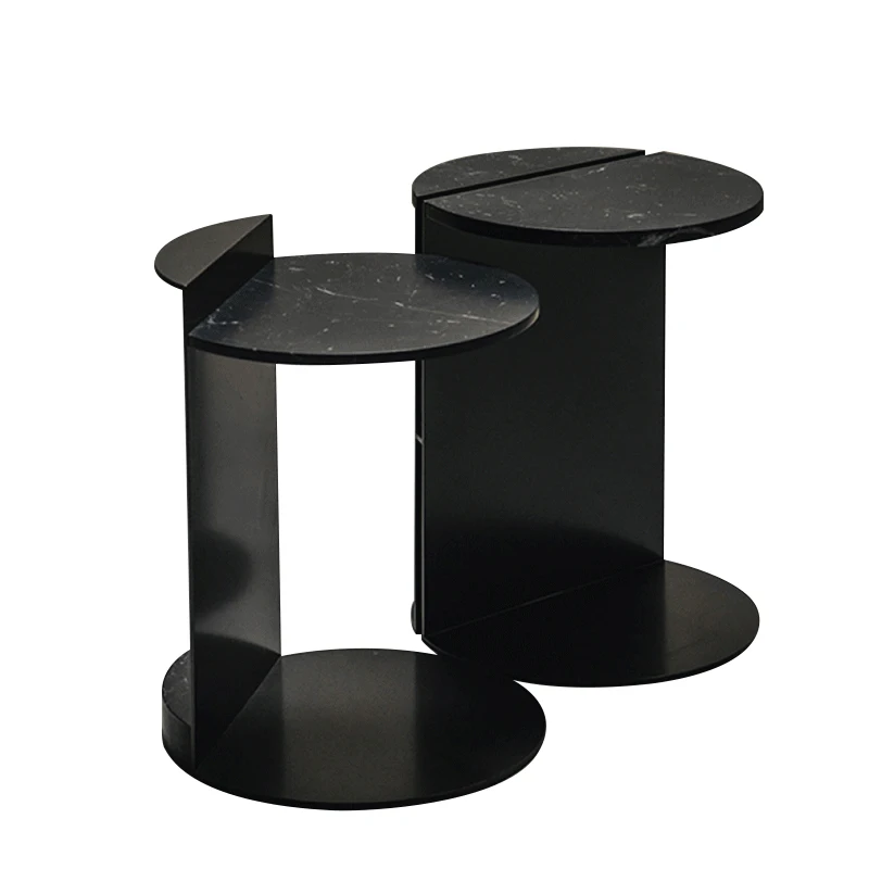 Modern nordic black natural stone metal coffee table milk tea shop living room round side table