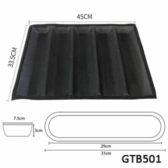 GT Silicone Perforated Baking Forms Sandwich Mold French Baguette Bread Pan Food Mat 5 Loaf Non-Stick Baking Liners
