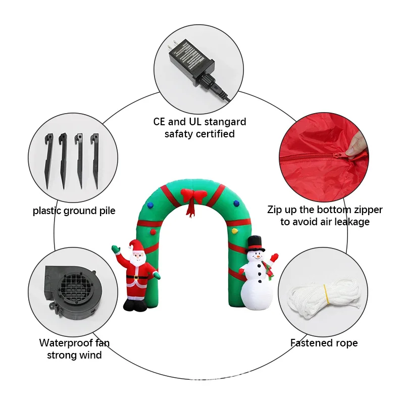 2023 Christmas Decorations 3.1m Inflatable Santa Snowman Inflatable Large Outdoor Christmas Light Arch for Yard Mall Decor
