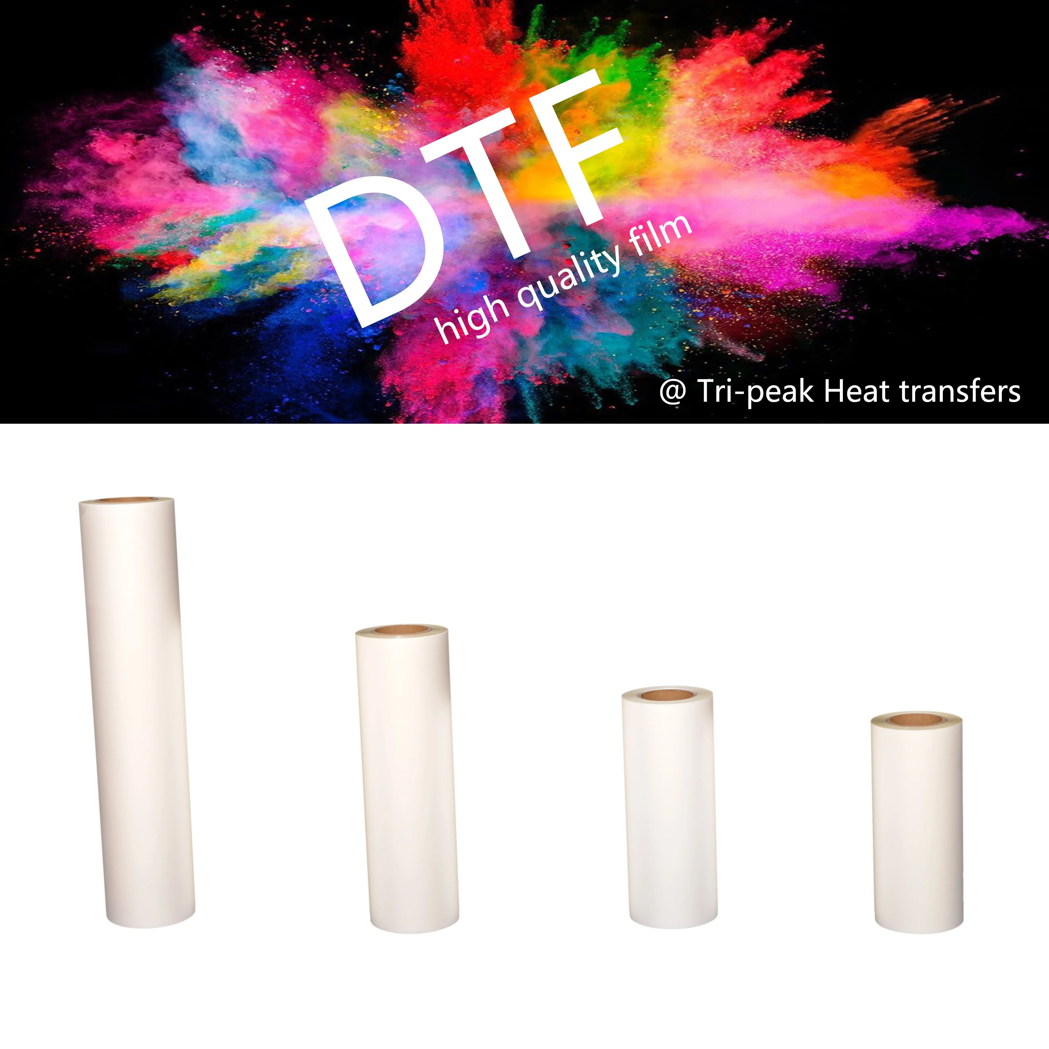 Tri-peak double side coating ECO cold/Hot peel 75um 60cm*100meters heat transfer  digital print DTF paper 60cm film