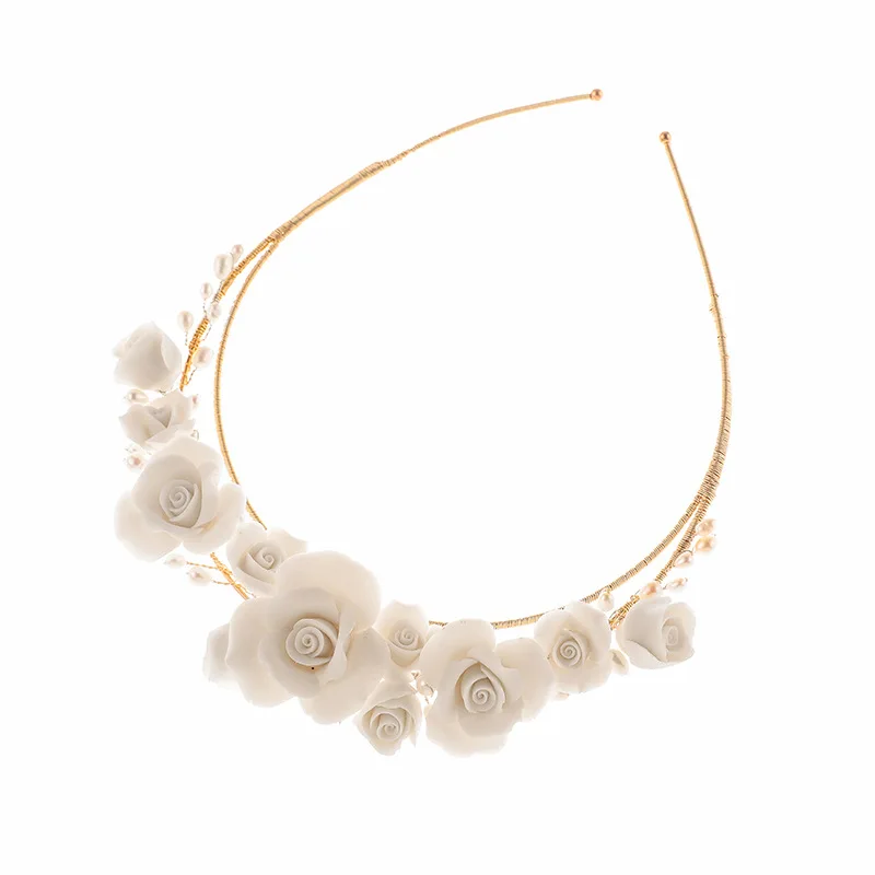 Gold Crystal Hair Ornaments Headband Rose Flower Bridal Handmade Tiara Hair Jewelry Women Wedding Headpiece Jewelry Party
