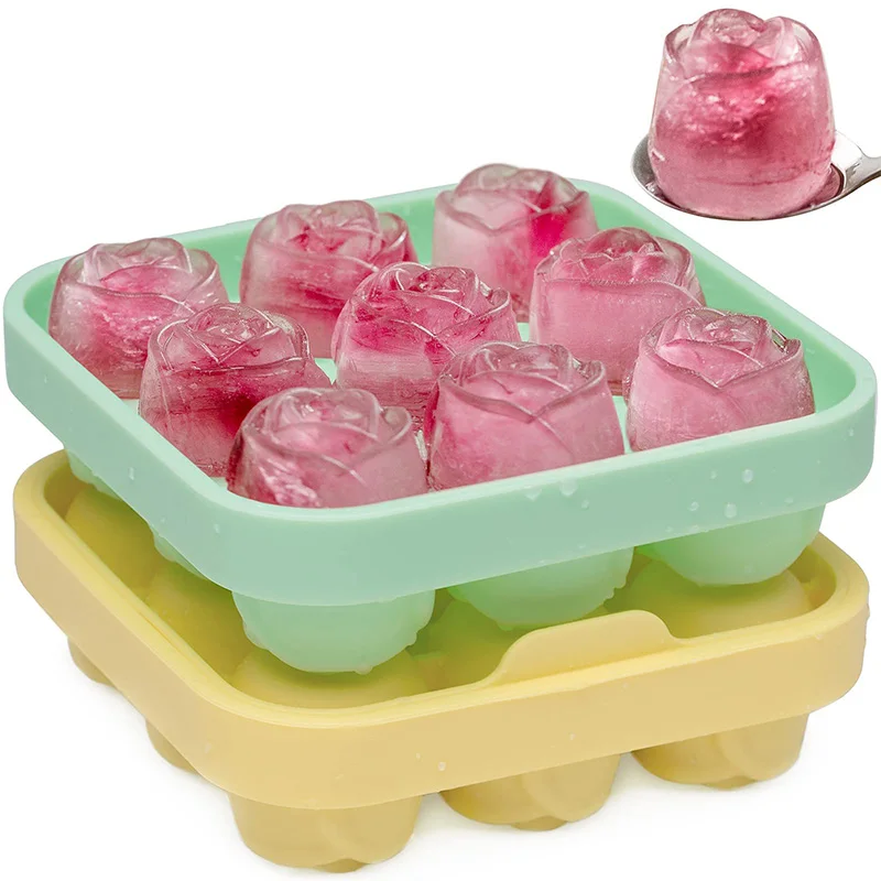 Rose Shape Ice Cube Mould Ice Cube Molds Rose Easy to Release Silicone Removable Lid Ice Tray for Whiskey