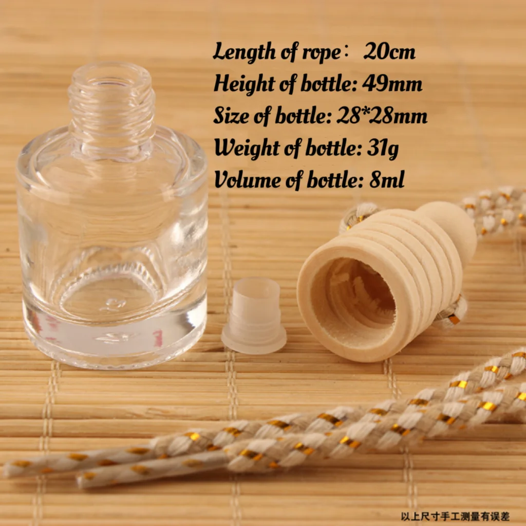 Wholesale round Glass Diffuser Bottle 4ml White Empty Hanging Car Air Freshener with Wooden Lid for Essential Oils