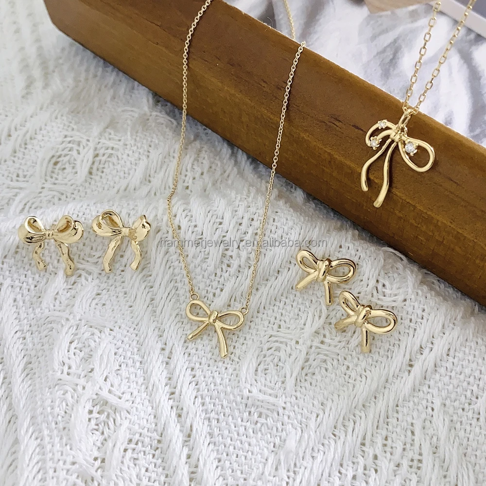 Classic  S925 Sterling Silver earrings with 14k gold finished  for Women Cute Ribbon Studs for Anniversary Gift