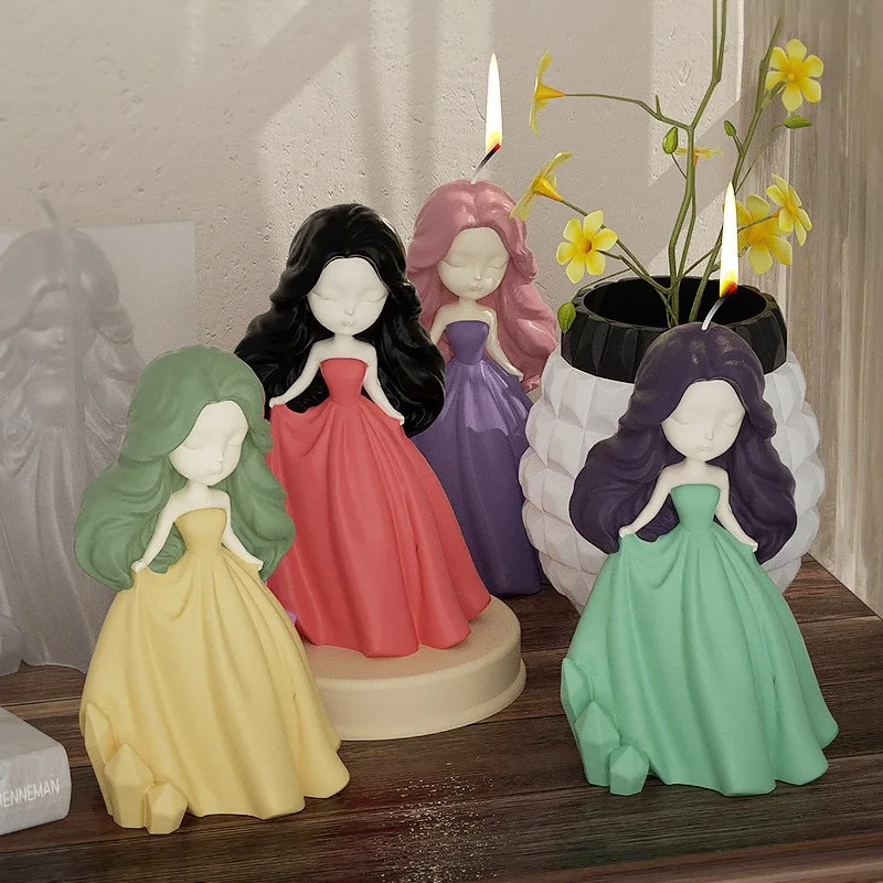 Newest DIY Wedding Princess Dress Resin Gypsum Aromatherapy Candle Silicone Mold Cake Decoration Mold and Soap Moulds