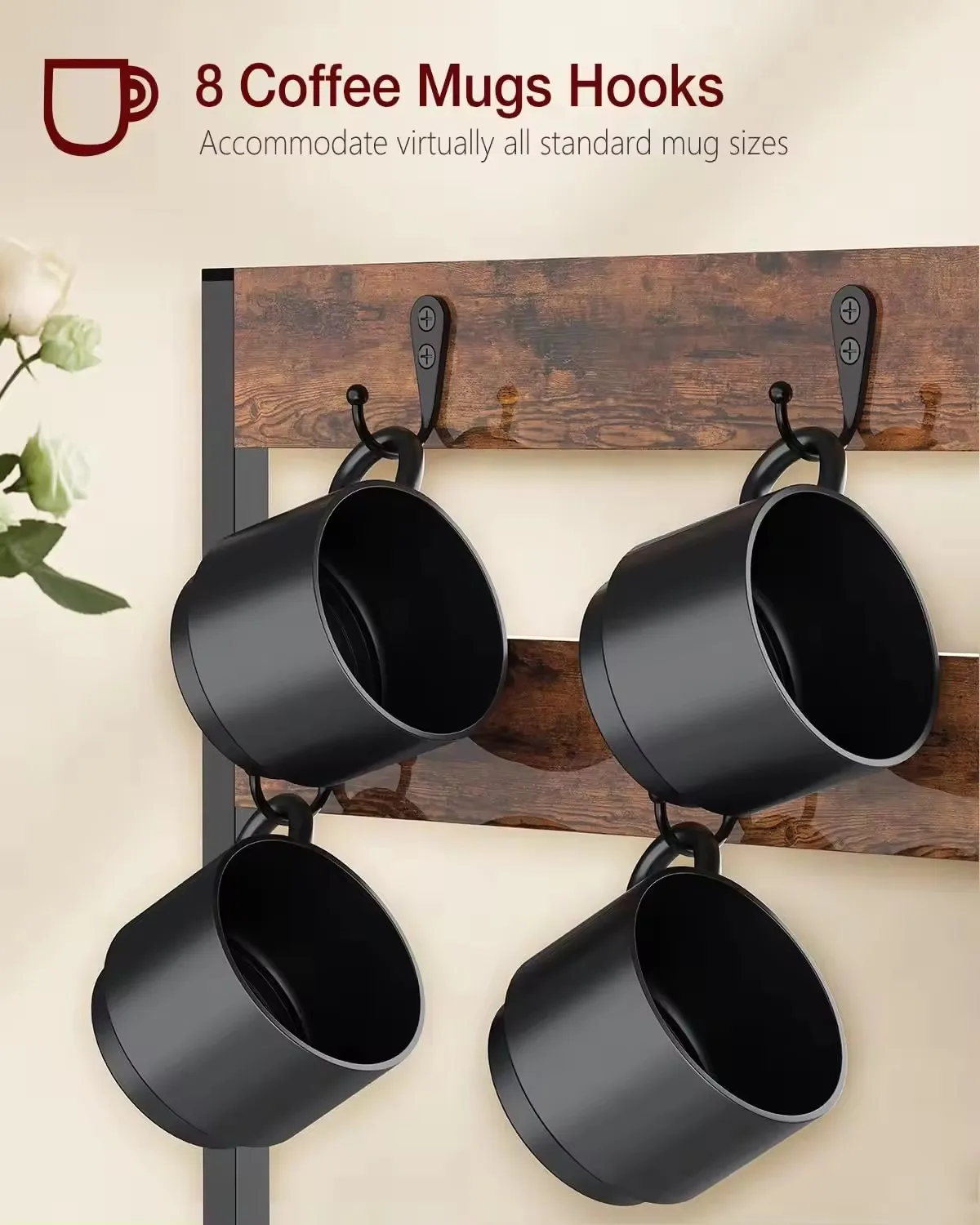 K Cup Holder Drawer Coffee Pod Organizer Durable K-Cup Storage Drawer with Mug Rack Coffee Maker Stand