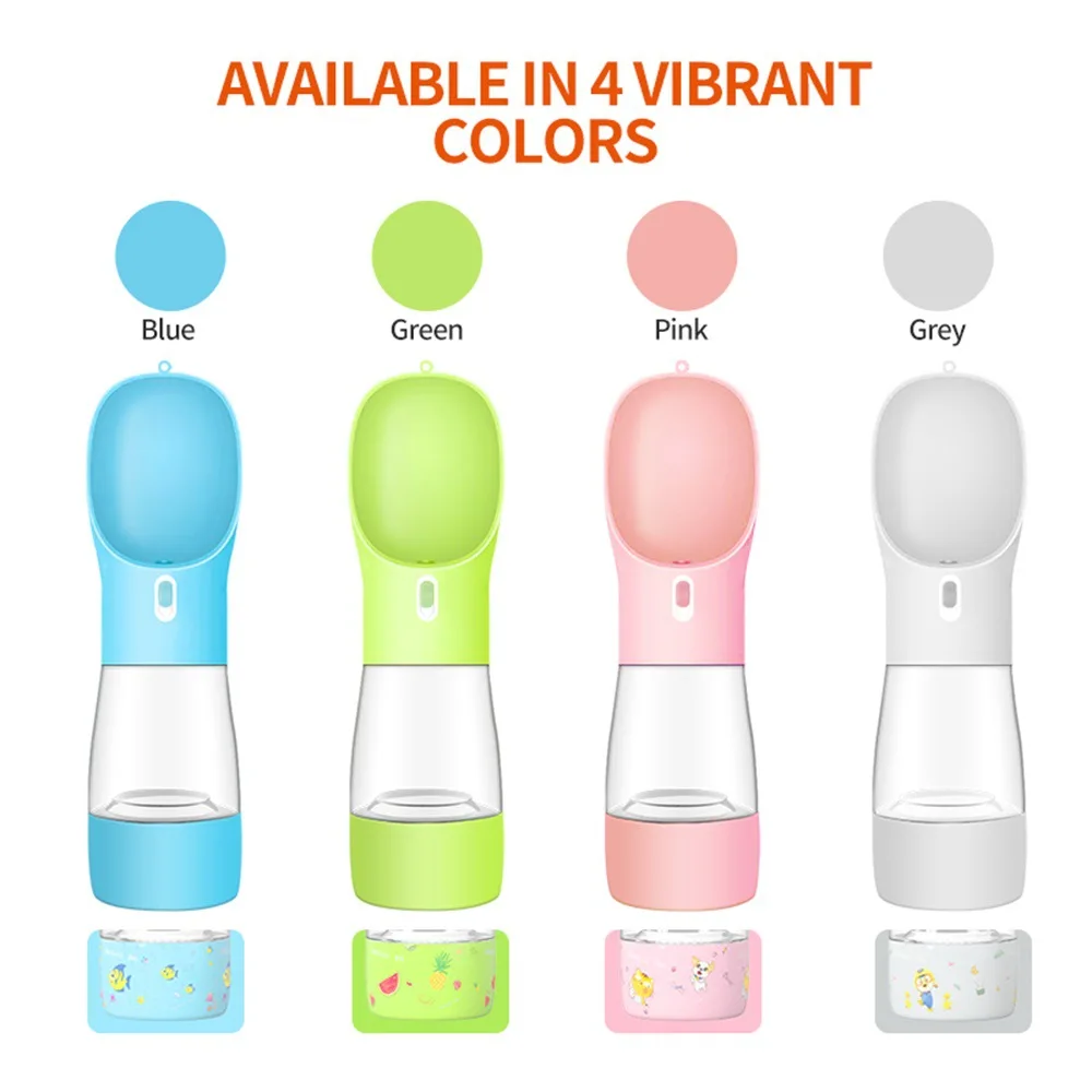 
2021 New Multifunctional Pet Food and Water Bottle Leak Proof Portable Pet Outgoing Travel Button Water Bottle Food Cup for Dogs 
