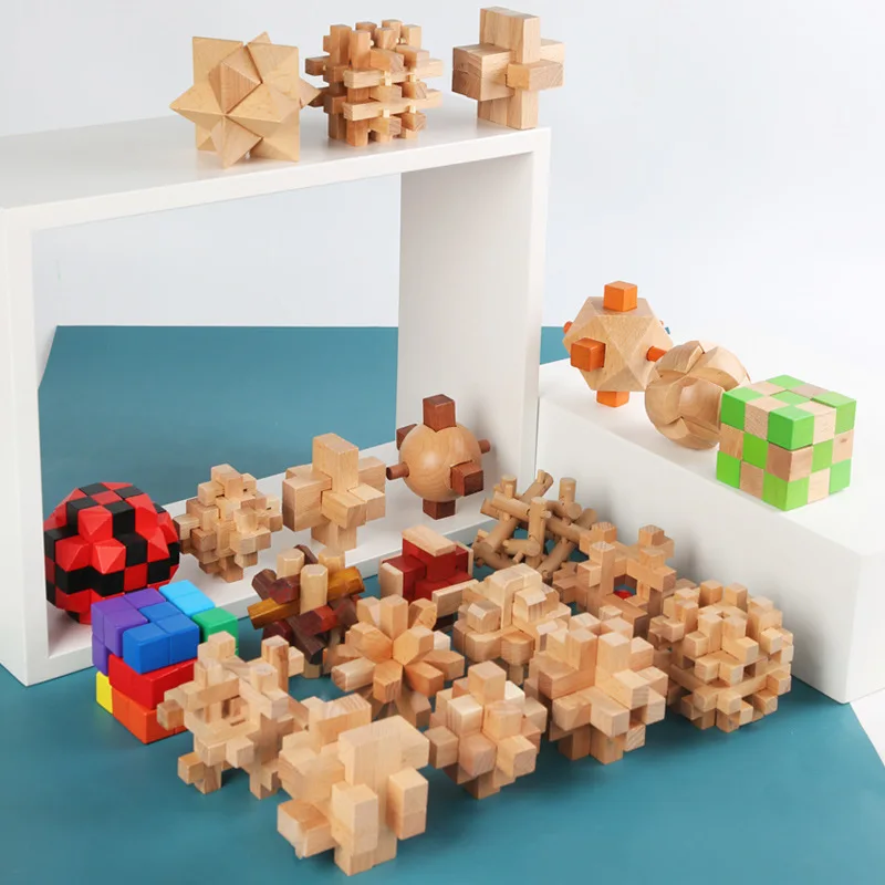 New Wooden Puzzle 3D Intelligent Brain Teaser Adult IQ puzzle Building block Luban lock Educational Toys For Kids