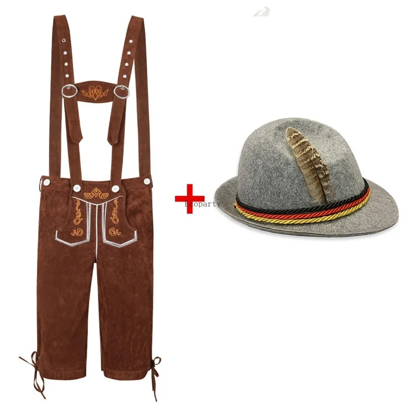 German Oktoberfest Lederhosen Costume Hat Set Beer Festival Male Halloween Cosplay ecoparty