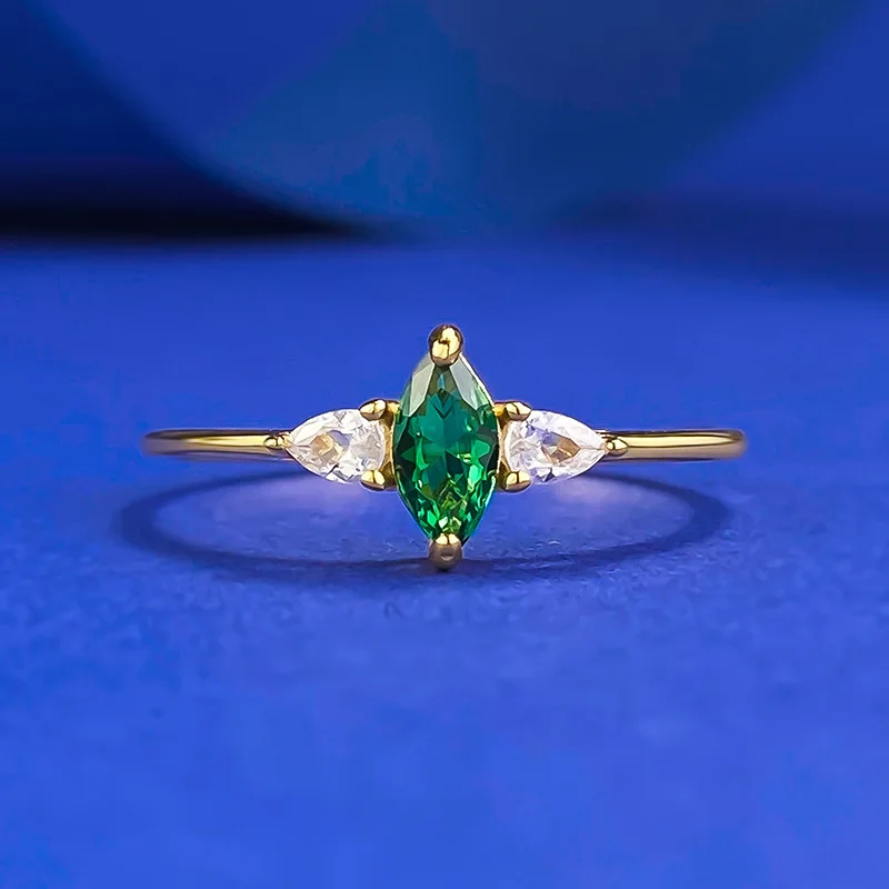 Women Green Marquise Cut Cubic Zirconia Wedding Band CZ Promise Anniversary Ring 925 Sterling silver