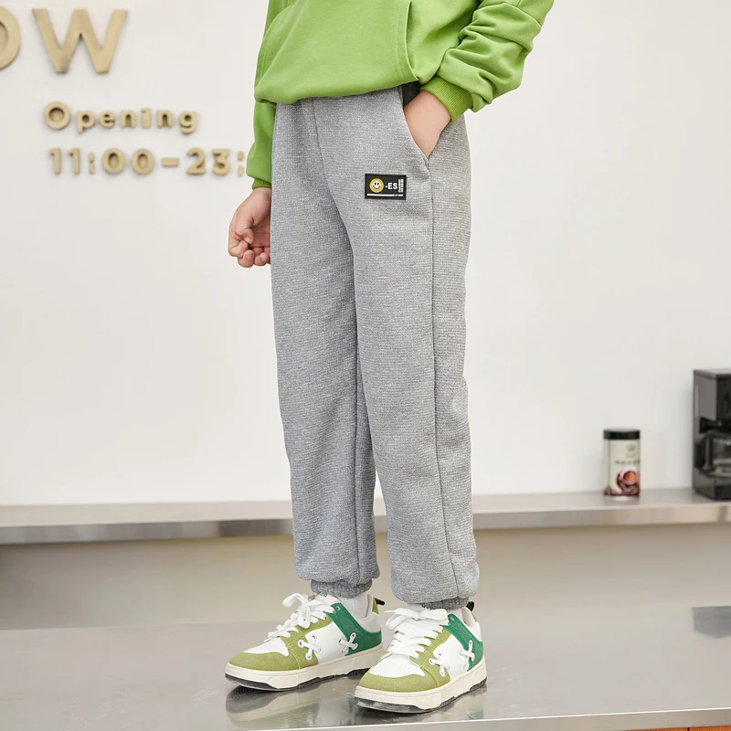 Winter Insulated Waffle Gega Fleece Sweatpants for Boys Soft Outdoor Clothing for Children