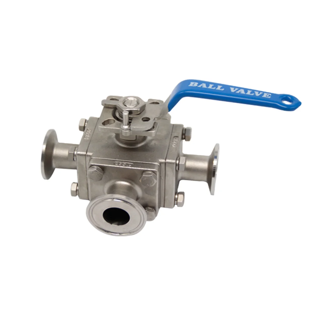 DN50 Chemical Industry Manual Control SS316L SS304 3 Way Non-Retention Sanitary Square Tri Clamp Ball Valve