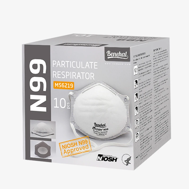 Benehal NIOSH Approved N99 Particulate Respirator Face Mask Melt-blown Fabric,melt-blown Fabric White 10 Pcs/box 145x120x53mm