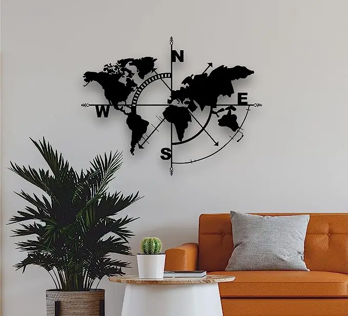 Wholesale Custom Fashionable World Map Metal Wall Art Living Room Home Decoration Steel Wall Hanging Metal Wall Decoration