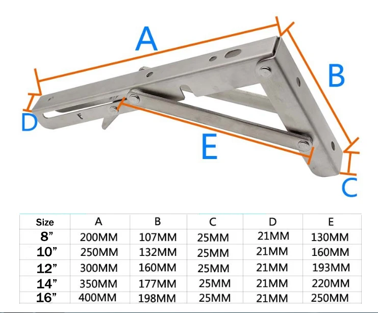 RheTech Heavy Duty Stainless Steel Made Folding Collapsible Space Saving DIY Shelf Brackets for Table Work Bench