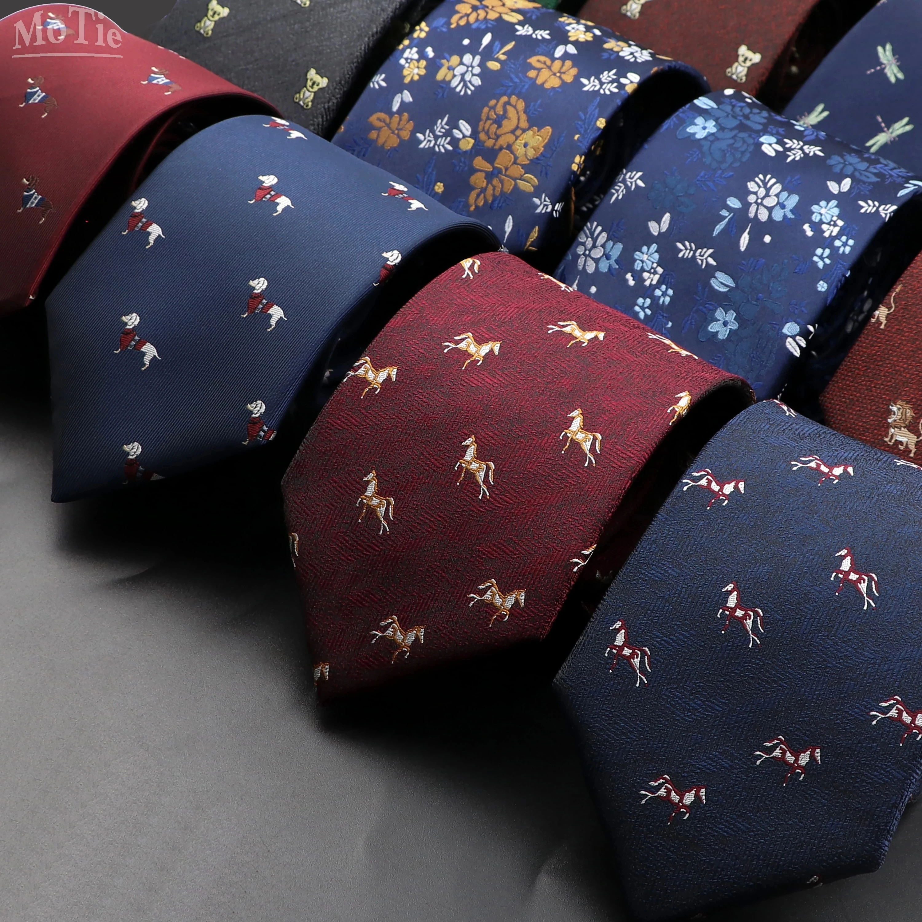 Floral Tie Brown Bear Horse Printed Ties Fashion Polyester Necktie Wedding Business Party Suit Dress Gravatas Gift