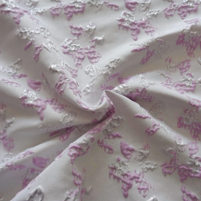 Fresh White Rice Jacquard Fabric with Three-Dimensional Flower Pattern for T-Shirts and Interlining