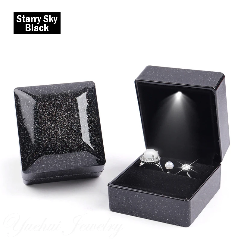 high quality rubber custom ring bracelet pendant bangle wedding jewelry storage plastic gift box with led