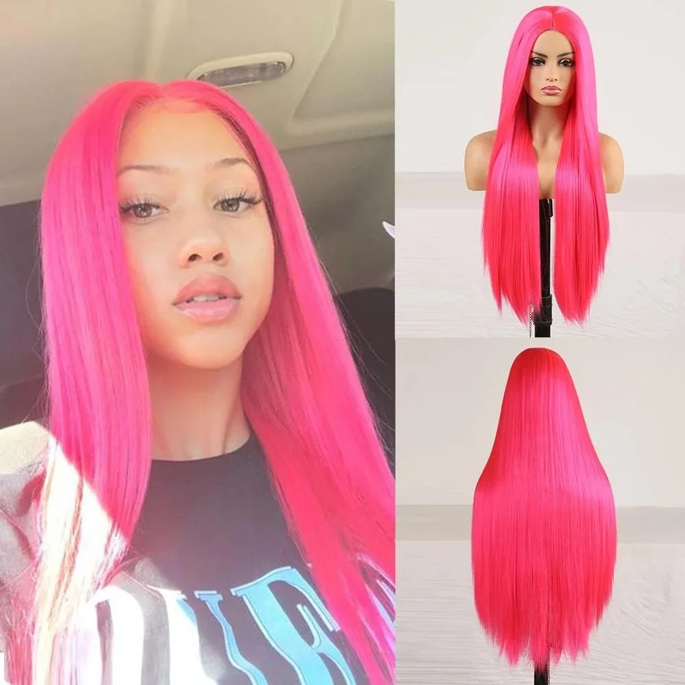 Xuchang Fuxin Ombre Color Human Hair Full Lace Front Pink Wig Brazilian Hair Swiss Lace Wig Remy Hair Silky Straight Wave Long